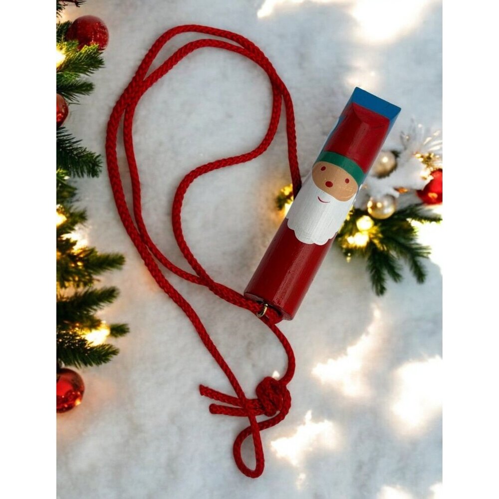 Santa Wooden Whistle Toy With Red Cord Christmas Decoration